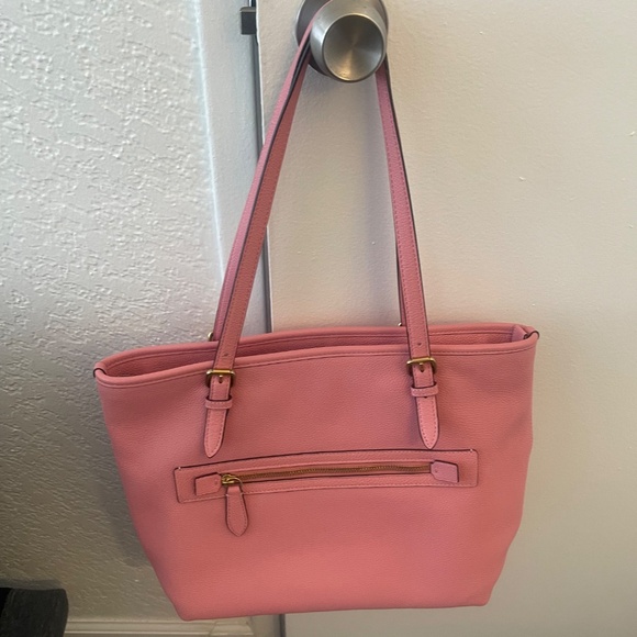 COACH Taylor Polished Pebbled Leather Tote Bag -Bubblegum Color - Picture 2 of 7
